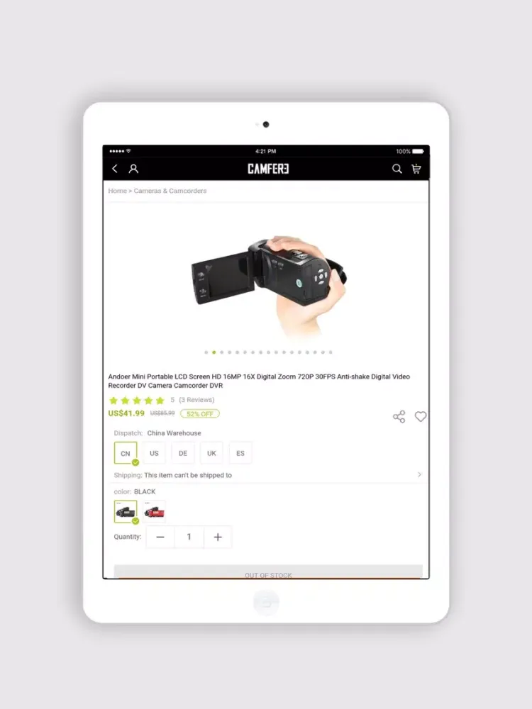 Ảnh chụp màn hình của Camfere Photography Gear Store iPad 
