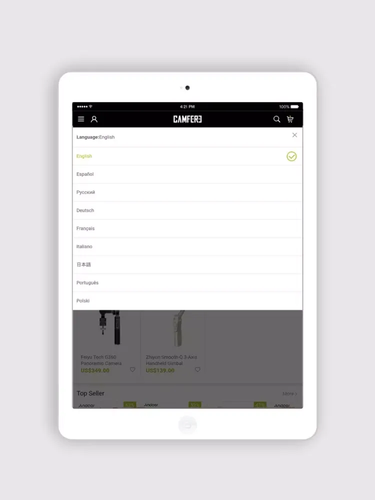 Ảnh chụp màn hình của Camfere Photography Gear Store iPad 