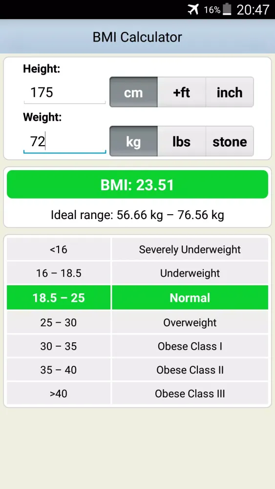 BMI Calculator Screenshots