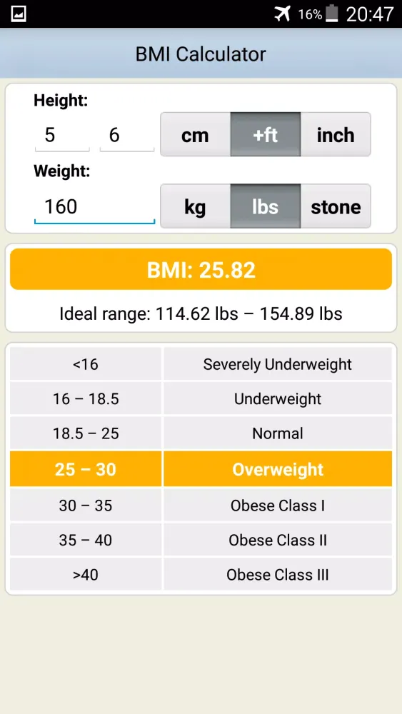 BMI Calculator Screenshots