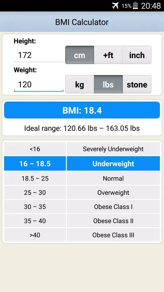BMI Calculator Screenshots