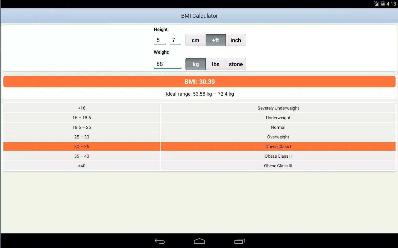 BMI Calculator Screenshots