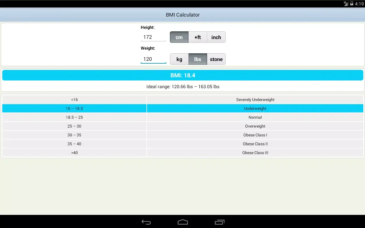 BMI Calculator Screenshots