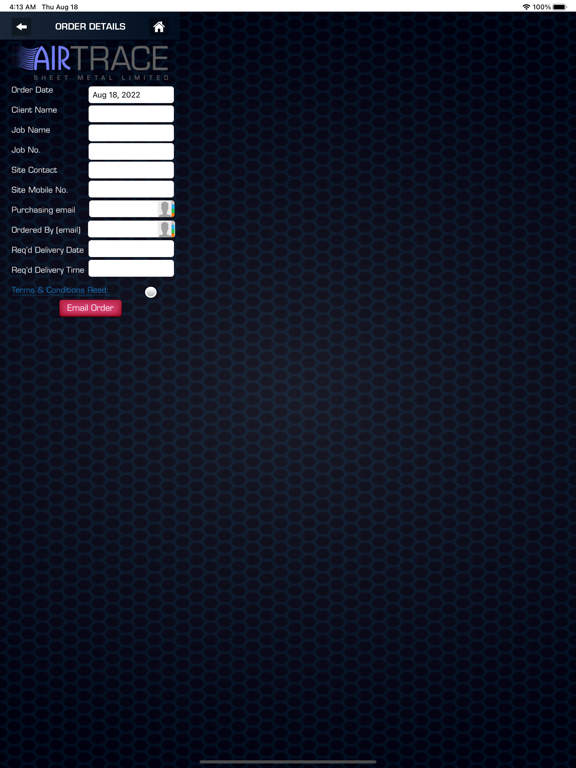 Airtrace Ordering App iPad 应用截图