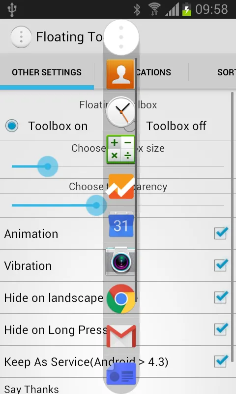 Скриншоты Floating Toolbox