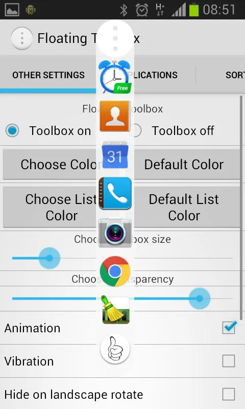 Скриншоты Floating Toolbox