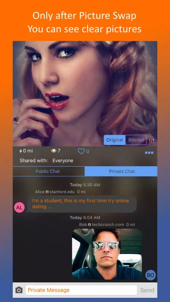 Tangkapan layar OOOChat: Sell/Buy/Date with People from Nearby Companies and Colleges