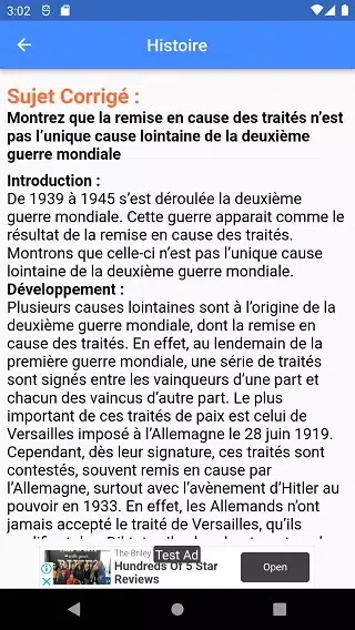 Captures d'écran de Histoire : Sujets Corrigés
