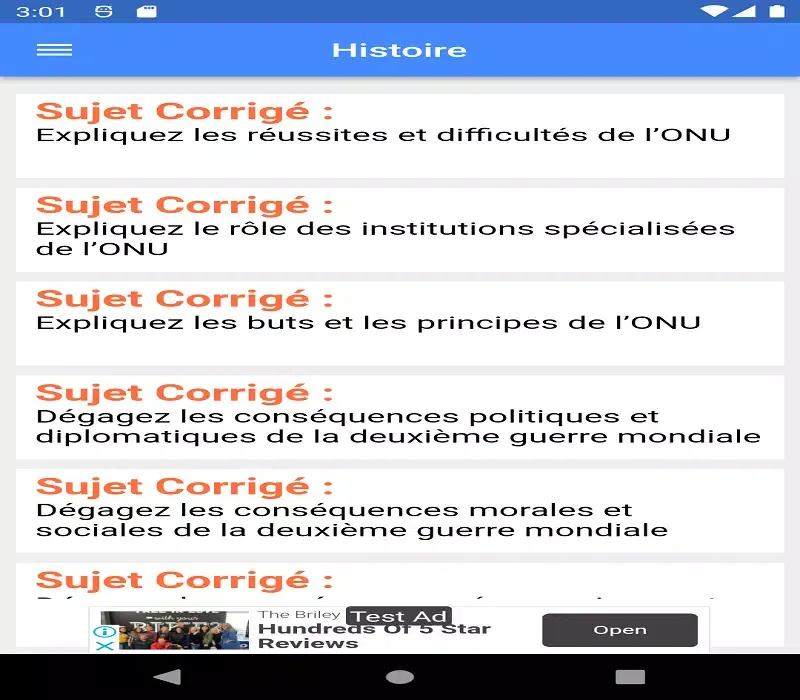 Captures d'écran de Histoire : Sujets Corrigés