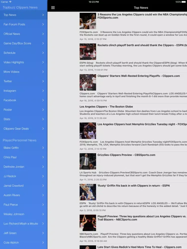 Zrzuty ekranu News Surge for Clippers Basketball News Free iPad 