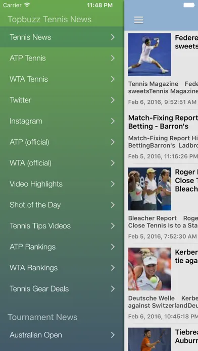 Tangkapan layar Tennis News & Results Free Edition