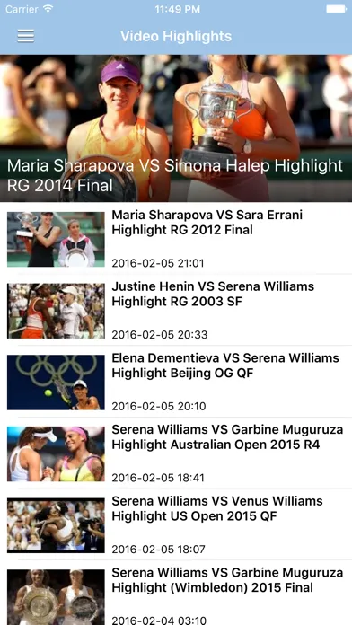 Tangkapan layar Tennis News & Results Free Edition