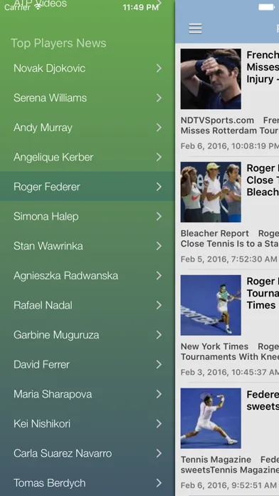 Tangkapan layar Tennis News & Results Free Edition