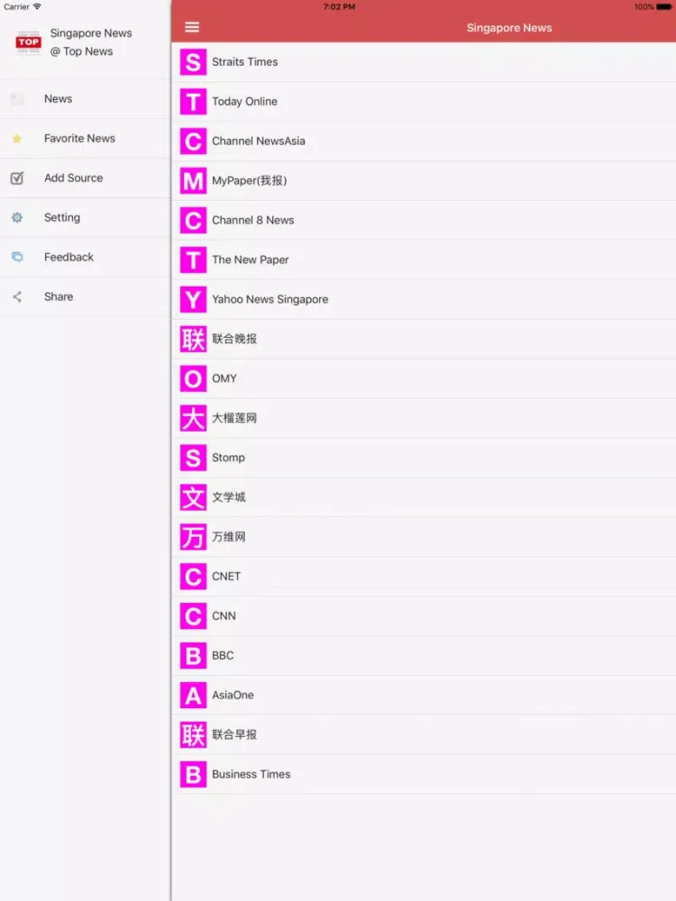 Ảnh chụp màn hình của Singapore Top News iPad 