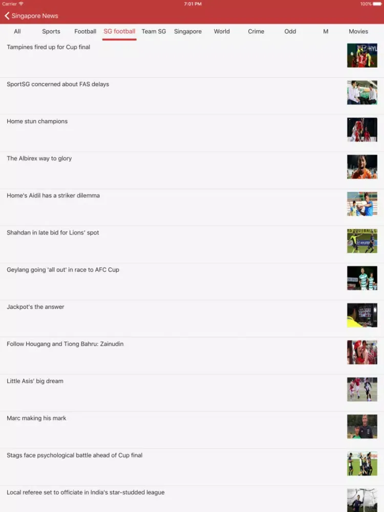 Ảnh chụp màn hình của Singapore Top News iPad 