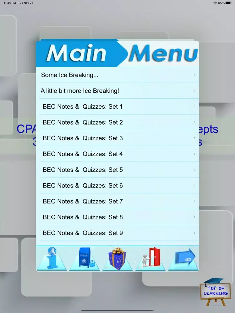 Capturas de tela do CPA Business Env. Concepts BEC iPad 