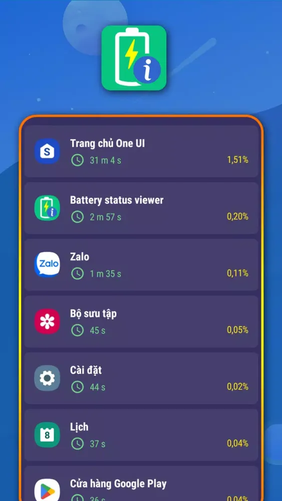 Tangkapan layar Battery status viewer