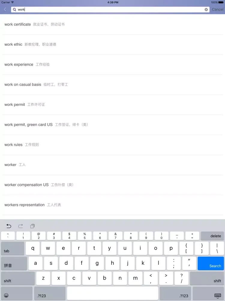 Tangkapan layar Social Work Dictionary pro iPad 