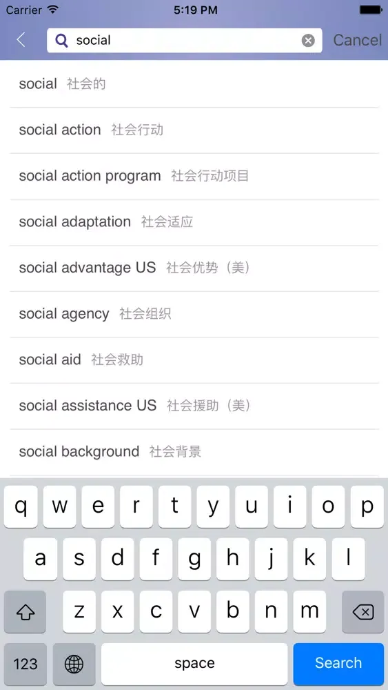 Tangkapan layar Social Work Dictionary pro