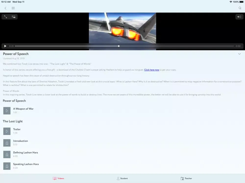 Tangkapan skrin Torah Live - Torah Videos iPad 