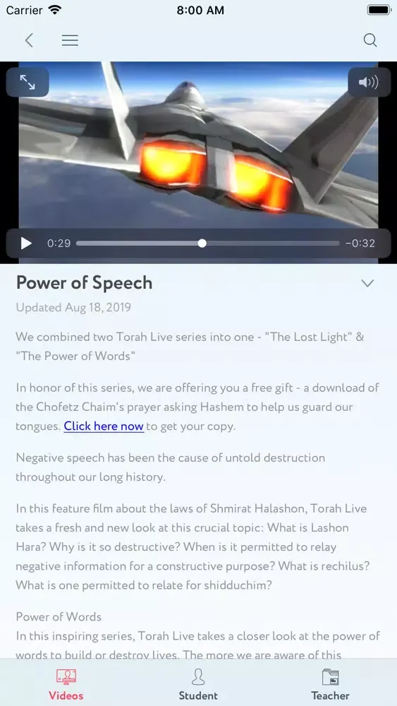Tangkapan skrin Torah Live - Torah Videos