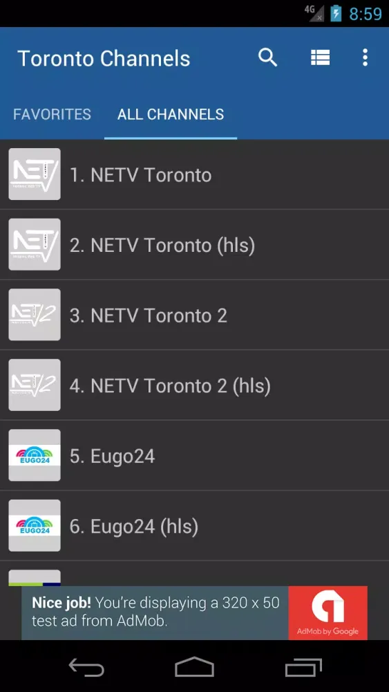 Tangkapan skrin Toronto Channels