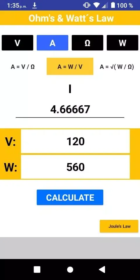 Ohm's & Watt´s Law স্ক্রিনশট