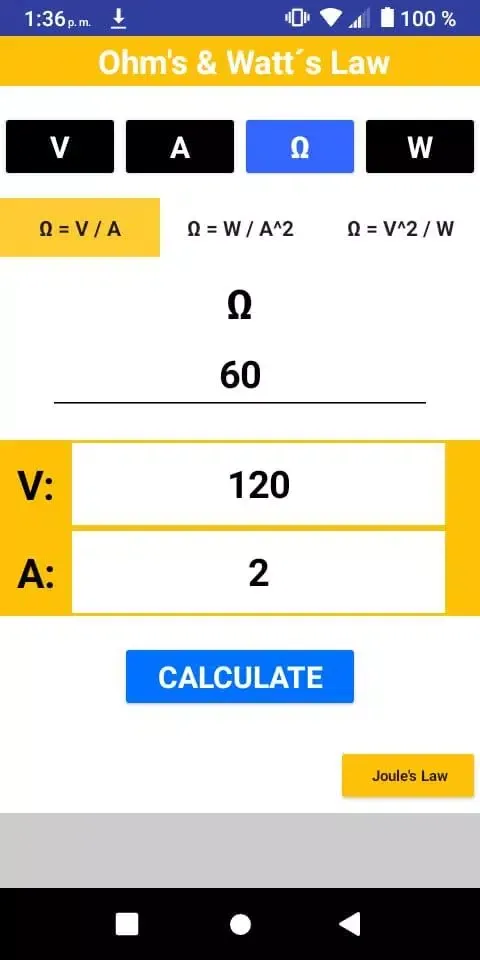 Ohm's & Watt´s Law স্ক্রিনশট