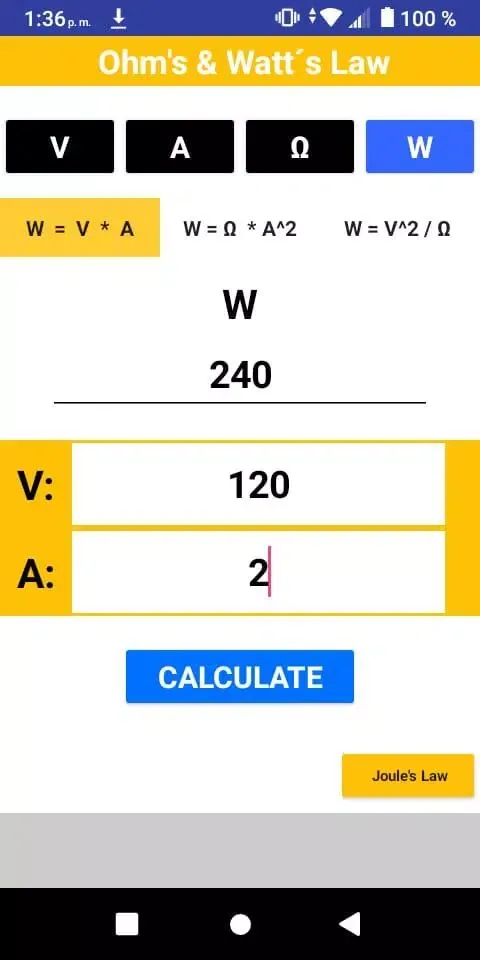 Ohm's & Watt´s Law স্ক্রিনশট