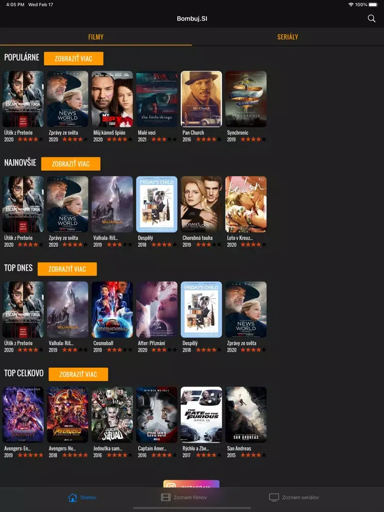 Ảnh chụp màn hình của Filmy a seriály - Bombuj iPad 