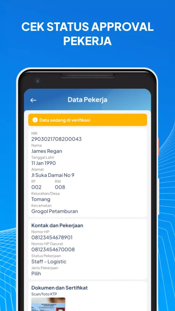 Ảnh chụp màn hình của Pendaftaran Pekerja