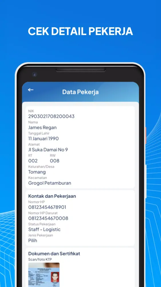 Ảnh chụp màn hình của Pendaftaran Pekerja