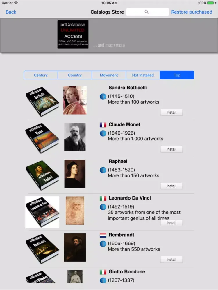 Capturas de pantalla de artDatabase - The Art Guide iPad 