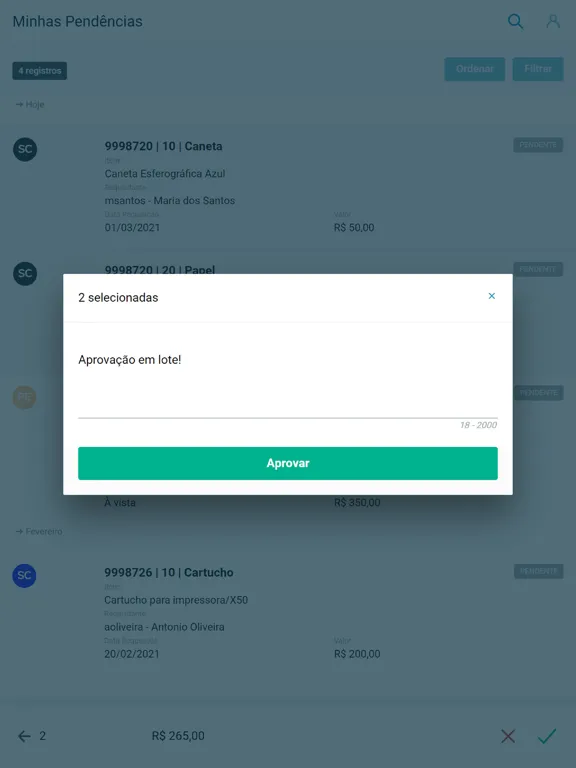 Zrzuty ekranu Minhas Pendências de Aprovação iPad 
