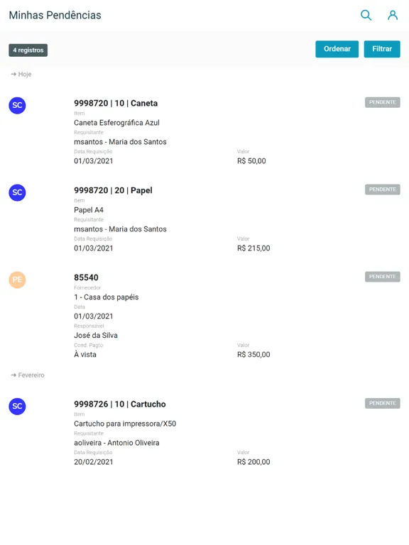 Zrzuty ekranu Minhas Pendências de Aprovação iPad 