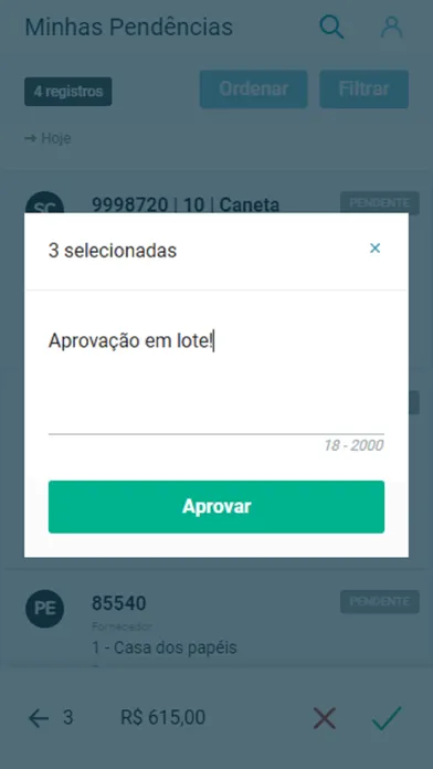 Zrzuty ekranu Minhas Pendências de Aprovação