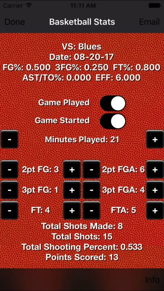 Zrzuty ekranu Basketball Stats Tracker Touch