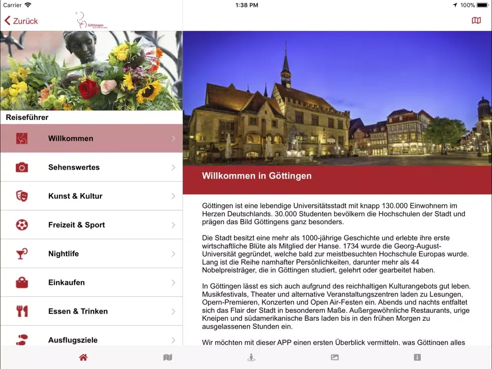 Capturas de tela do Mein Göttingen iPad 