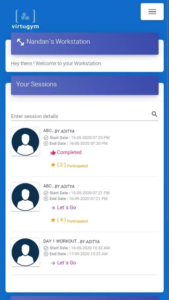 Screenshot di VirtuGym (Athlete)