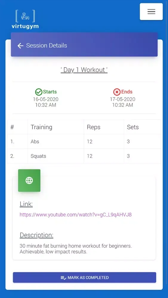 Screenshot di VirtuGym (Athlete)