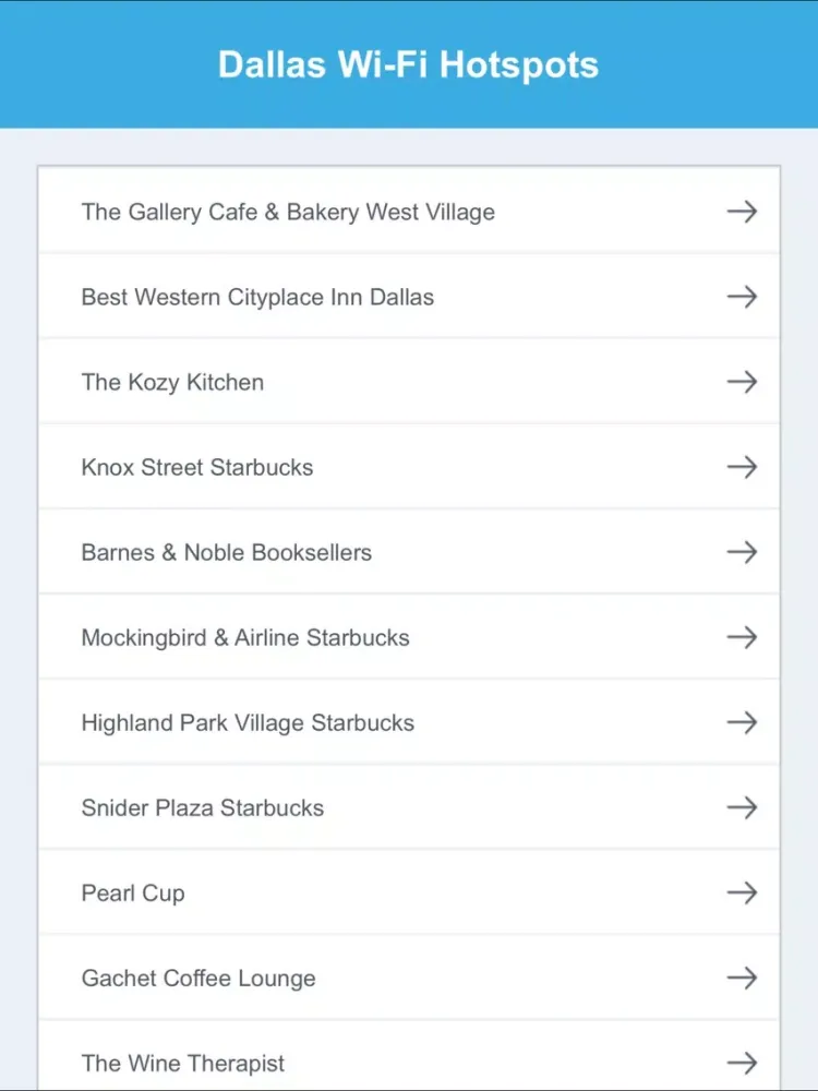 Capturas de tela do Dallas City Wifi Hotspots iPad 