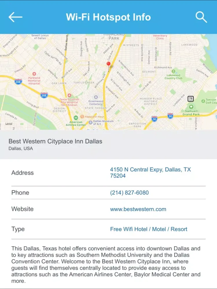 Capturas de tela do Dallas City Wifi Hotspots iPad 