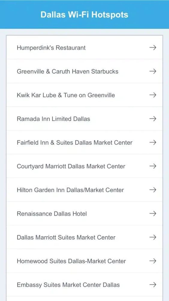 Capturas de tela do Dallas City Wifi Hotspots