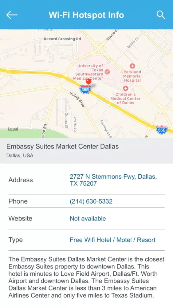 Capturas de tela do Dallas City Wifi Hotspots