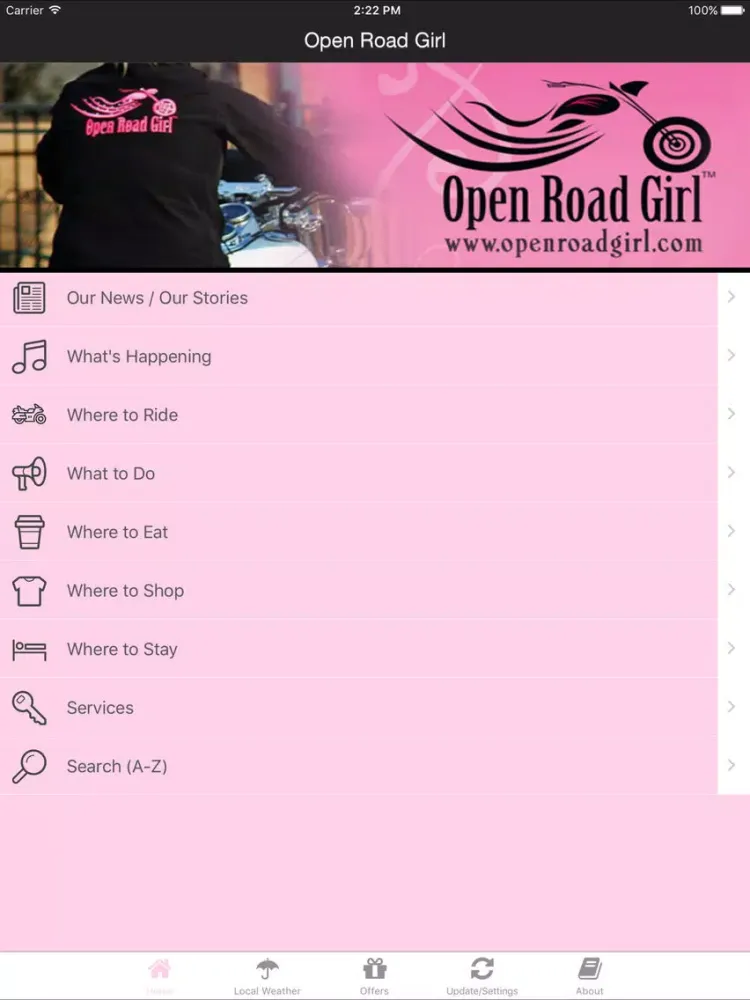 Ảnh chụp màn hình của Open Road Girl App iPad 