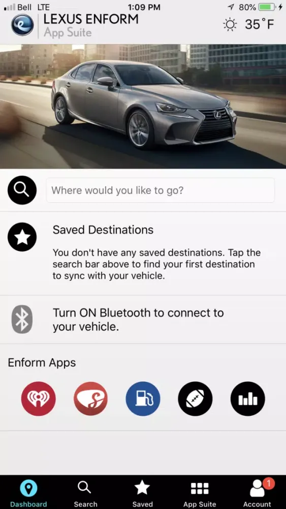 Ảnh chụp màn hình của Lexus Enform App Suite