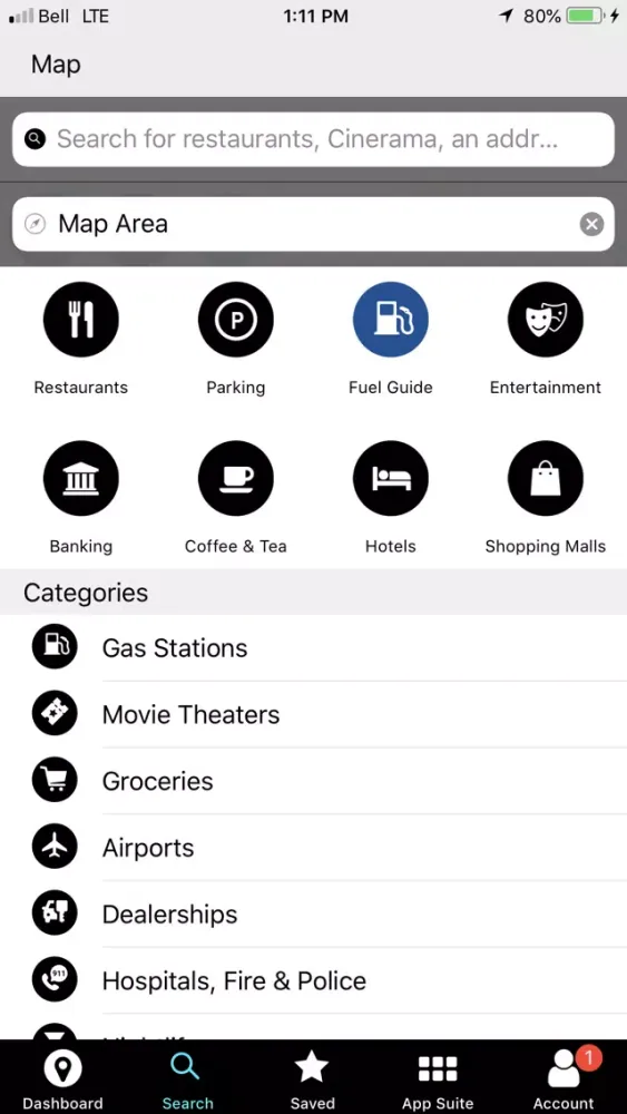 Ảnh chụp màn hình của Lexus Enform App Suite