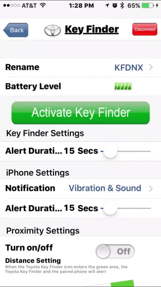 Zrzuty ekranu Toyota Key Finder