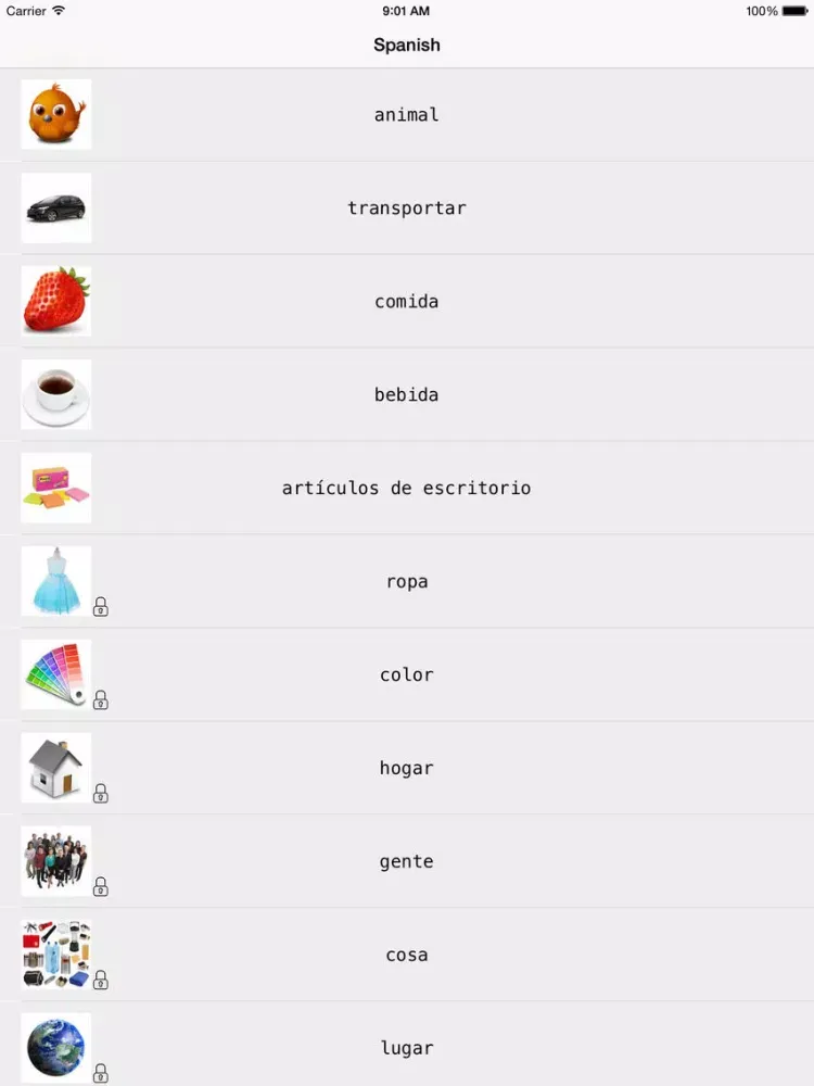 Learning Spanish (European) Basic 400 Words iPad 应用截图