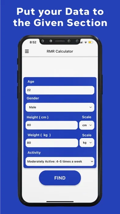 Captures d'écran de RMR Calculator: Daily Calories